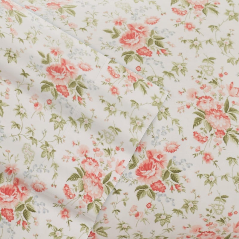 Laura Ashley - Queen Sheets, Cotton Percale 6-Piece Bedding Set, Crisp & Cool Home Decor (Marissa Coral, Queen) - Image 4
